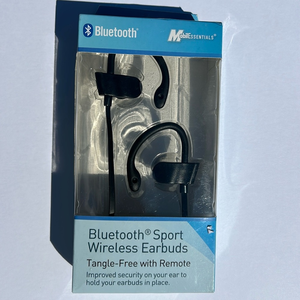 Mobile essentials Bluetooth sport wireless earbuds,, with remote ,NEW